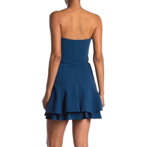 CINQ A SEPT Tansy Strapless Ruffle Cocktail Dress Teal Flounce Hem Lapis Size 10 - Picture 2 of 9